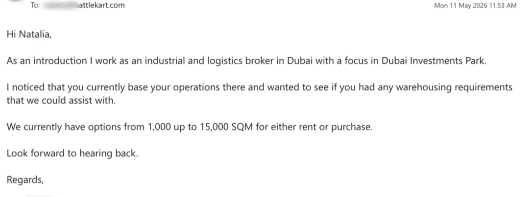 Personalised Scayled outreach to a named contact at a global operator