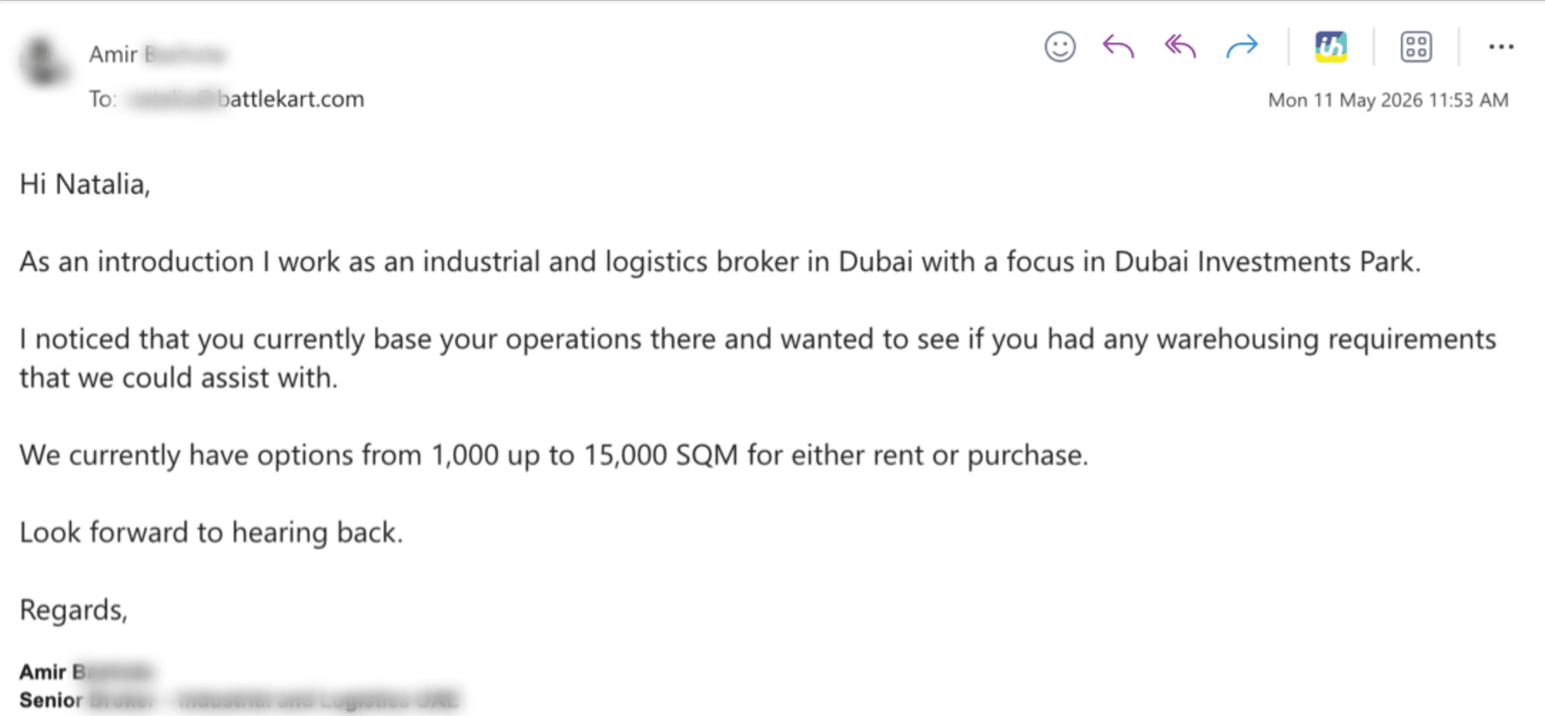 Personalised Scayled outreach to a named contact at a global operator